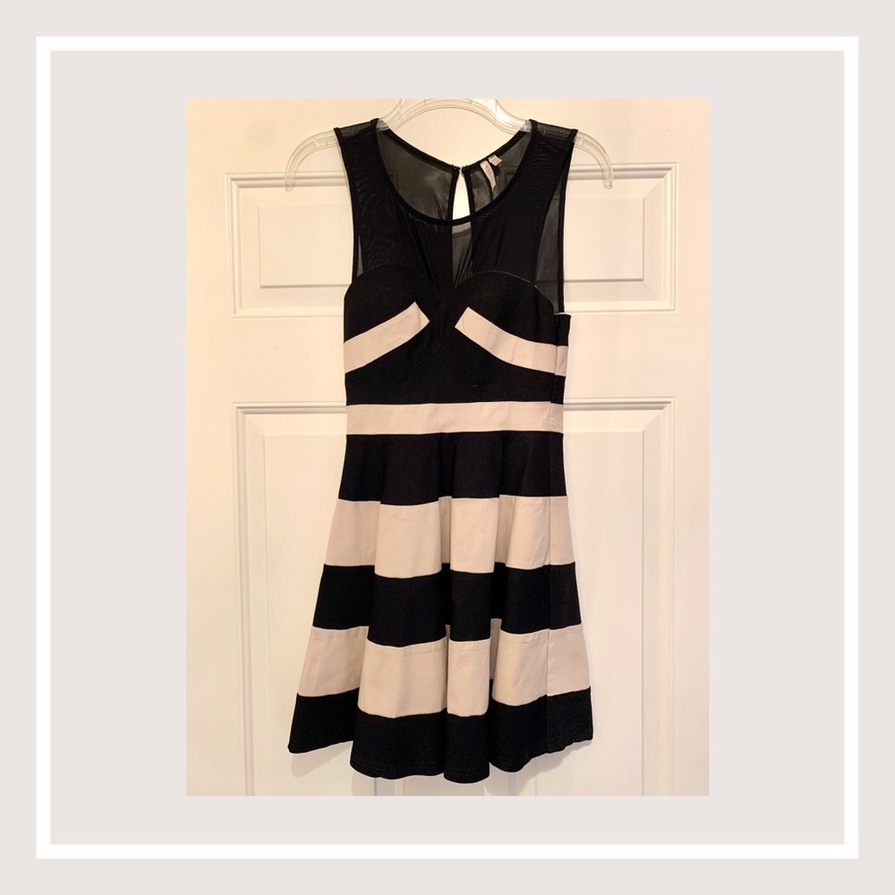 Black and beige, stretchy dress